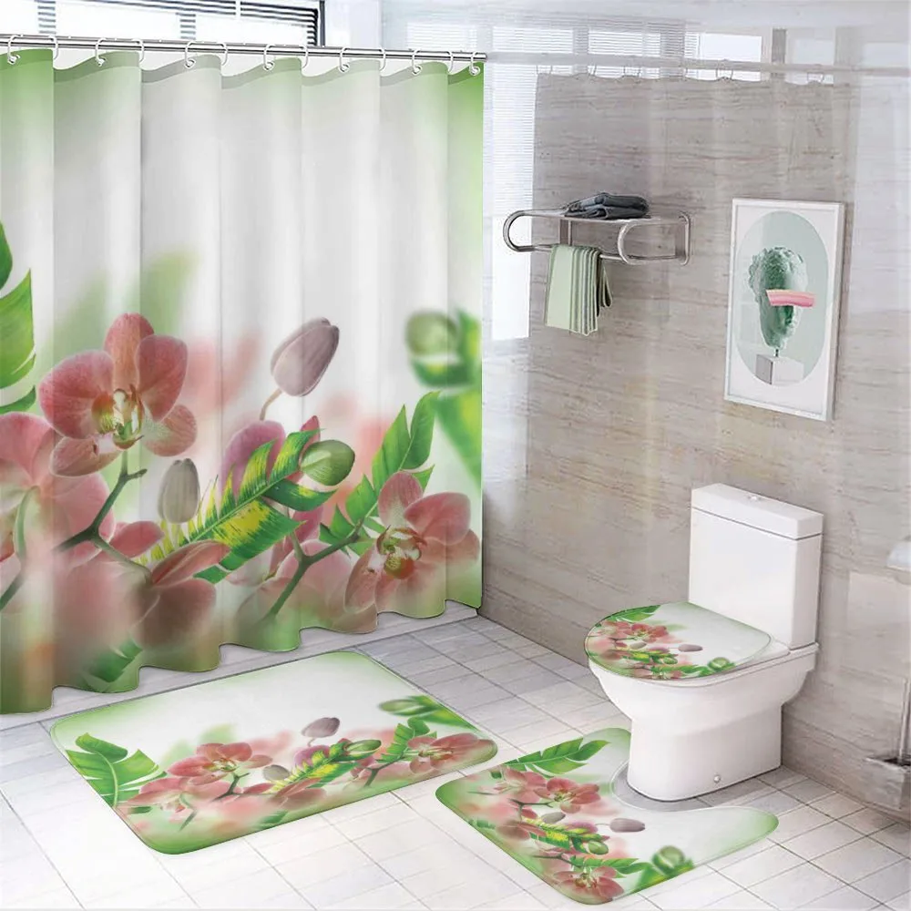 Orchids Blossoms Leaves — 4-Piece Bathroom Set preview