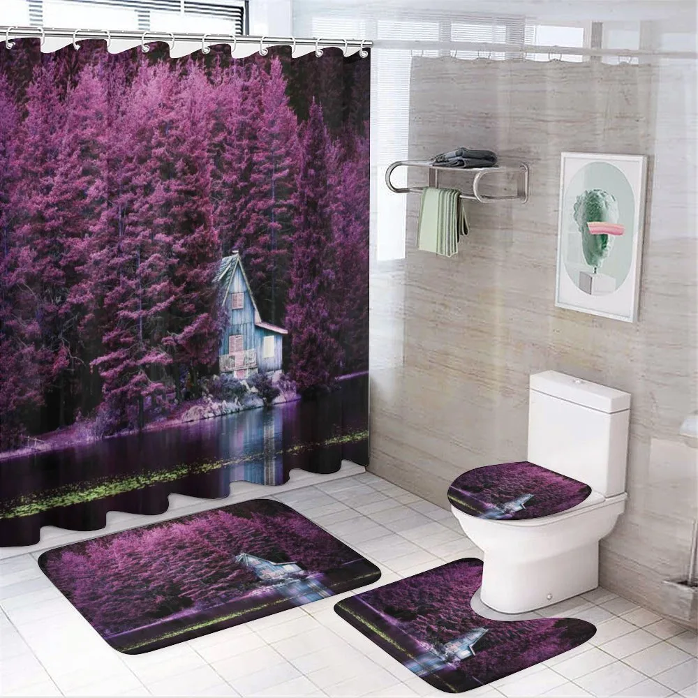 Purple Trees by Lake 4-Piece Bathroom Set product video