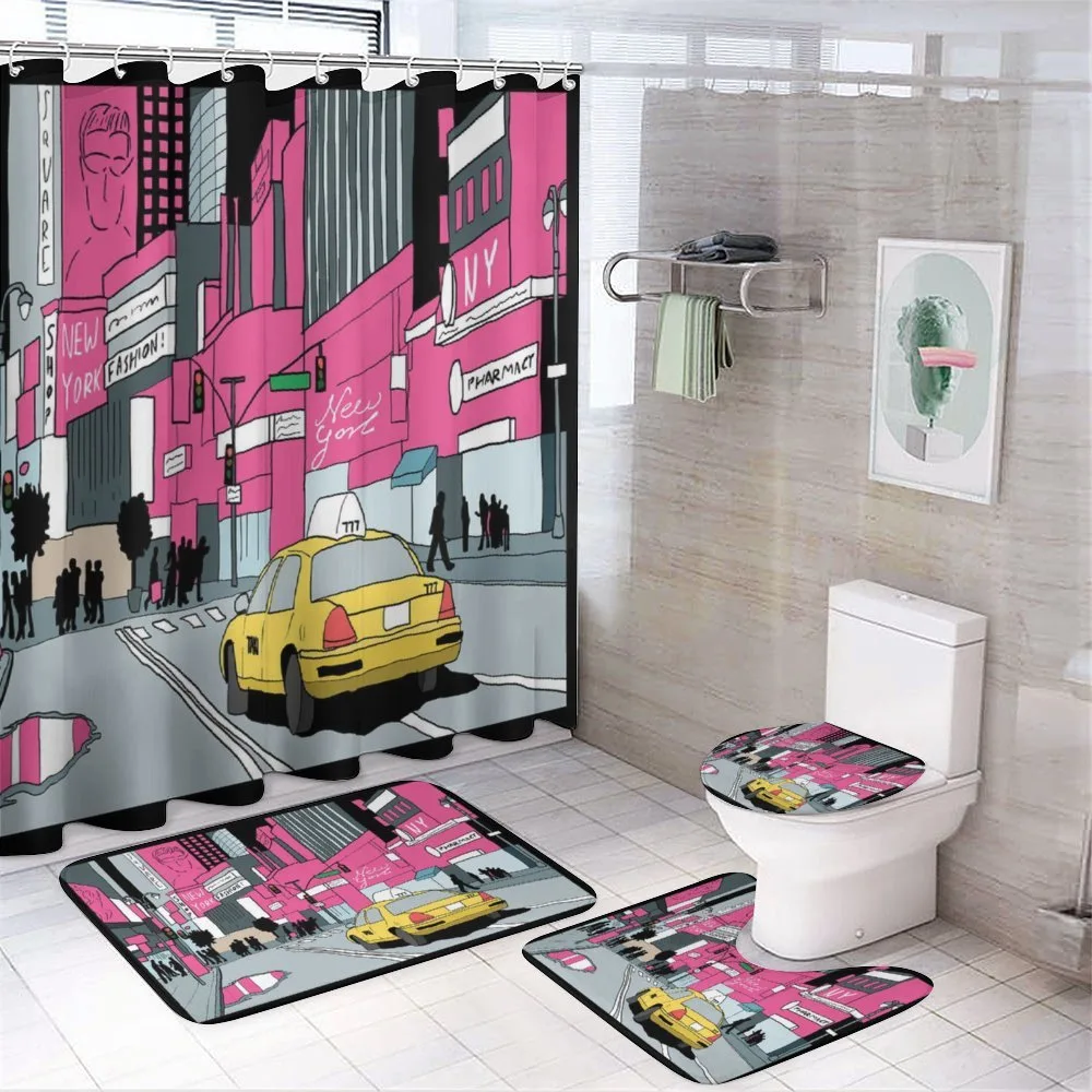 View of Manhattan and Taxi — 4-Piece Bathroom Set preview