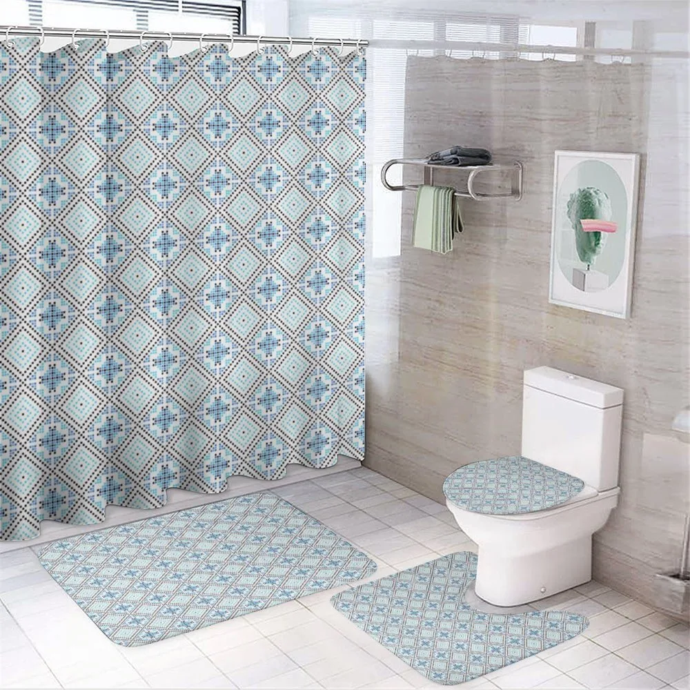 Hand Drawn Square Pattern — 4-Piece Bathroom Set preview