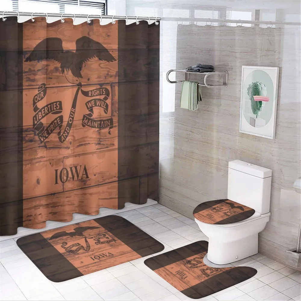 Iowa Flag on Wood Planks — 4-Piece Bathroom Set preview