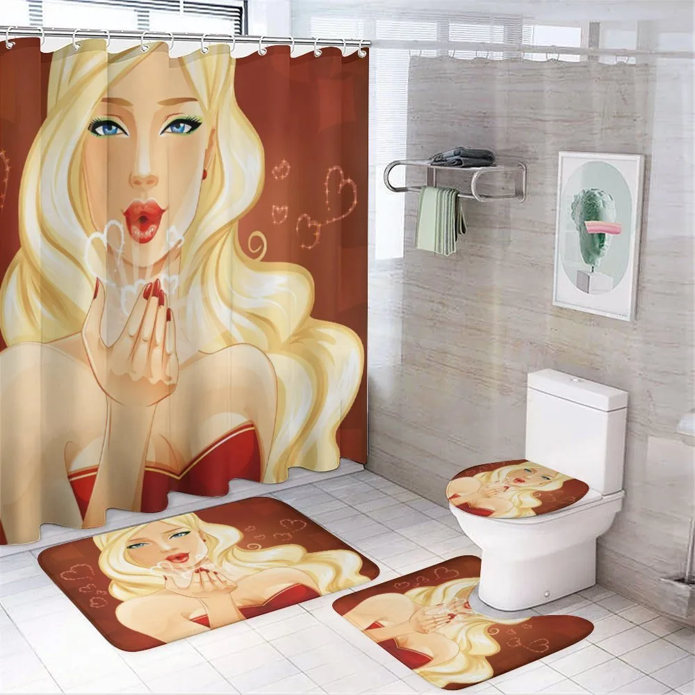 Young Blonde Woman Kisses — 4-Piece Bathroom Set preview
