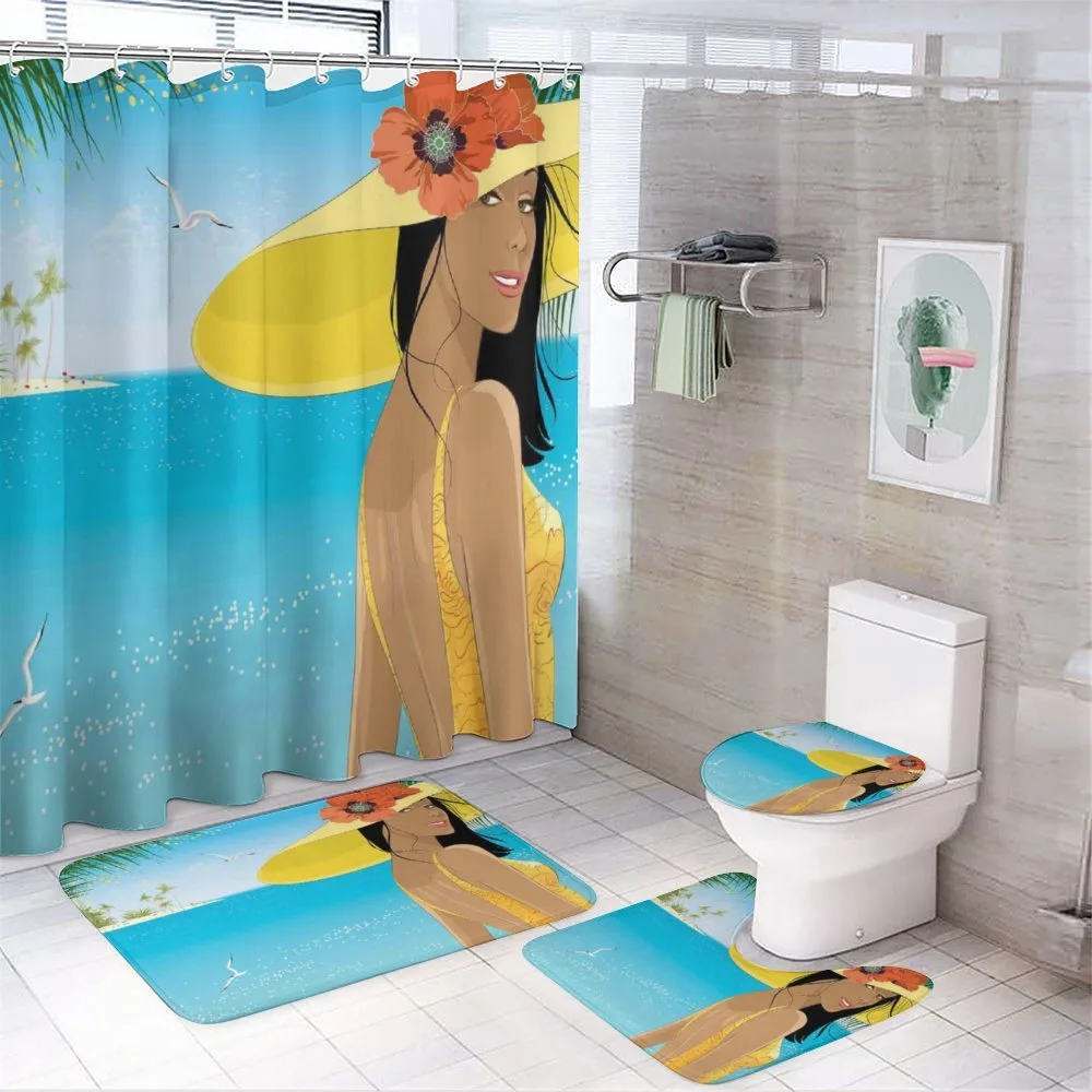 Young Woman Tropical Sea — 4-Piece Bathroom Set preview