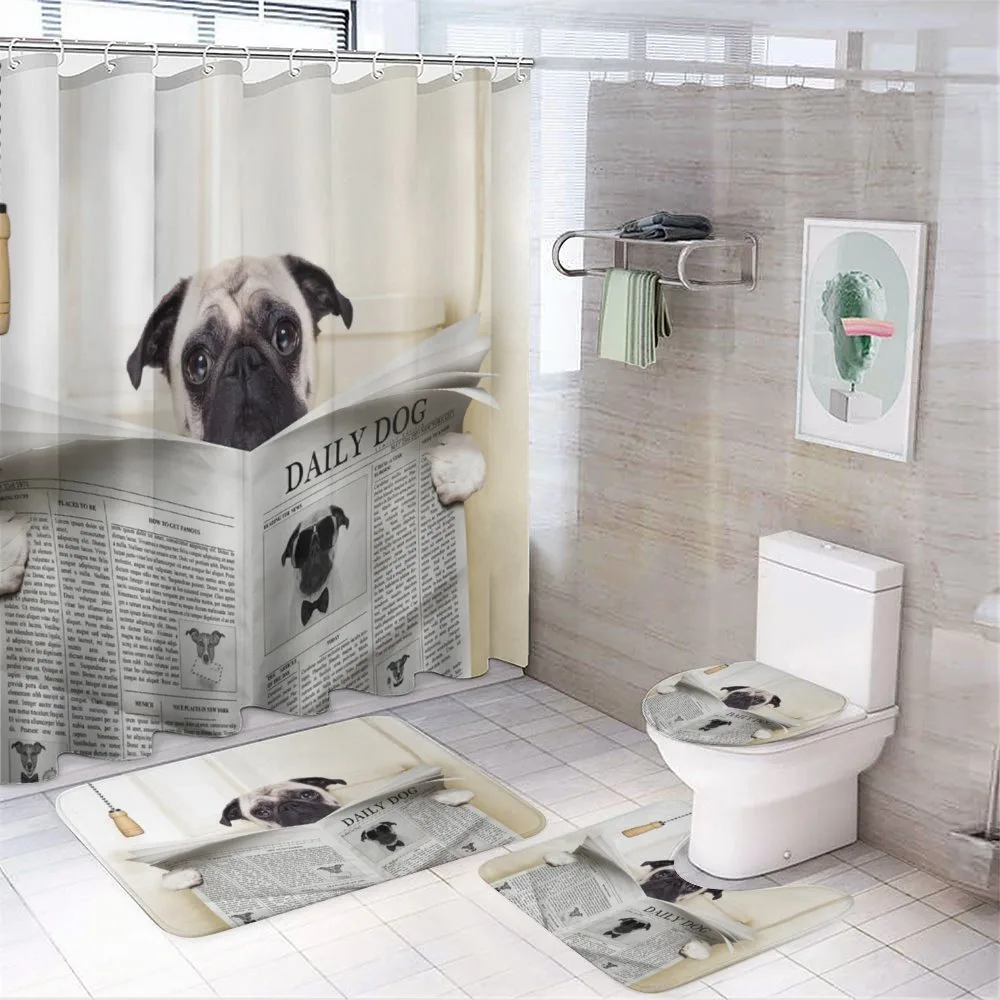 Puppy Reading Newspaper — 4-Piece Bathroom Set preview