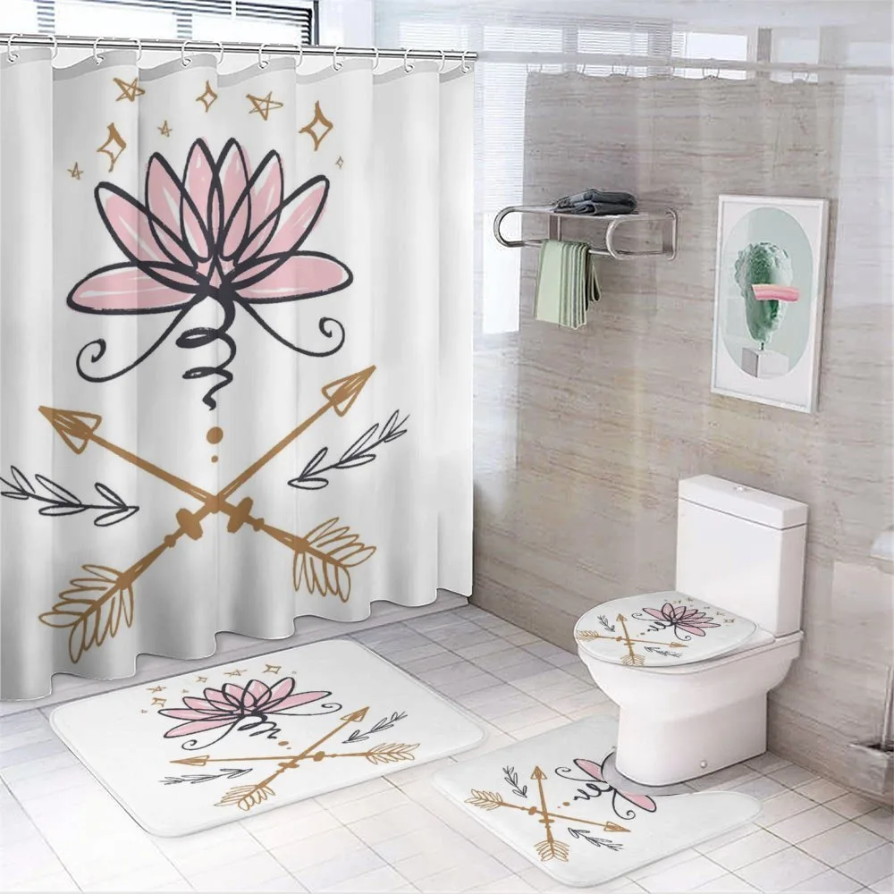Lotus and Arrows Sketch — 4-Piece Bathroom Set preview