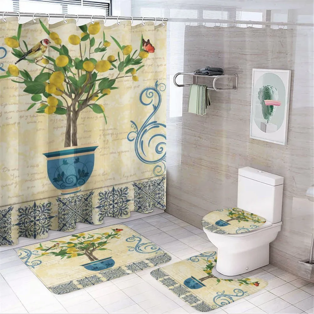 Retro Style Lemon Tree — 4-Piece Bathroom Set preview