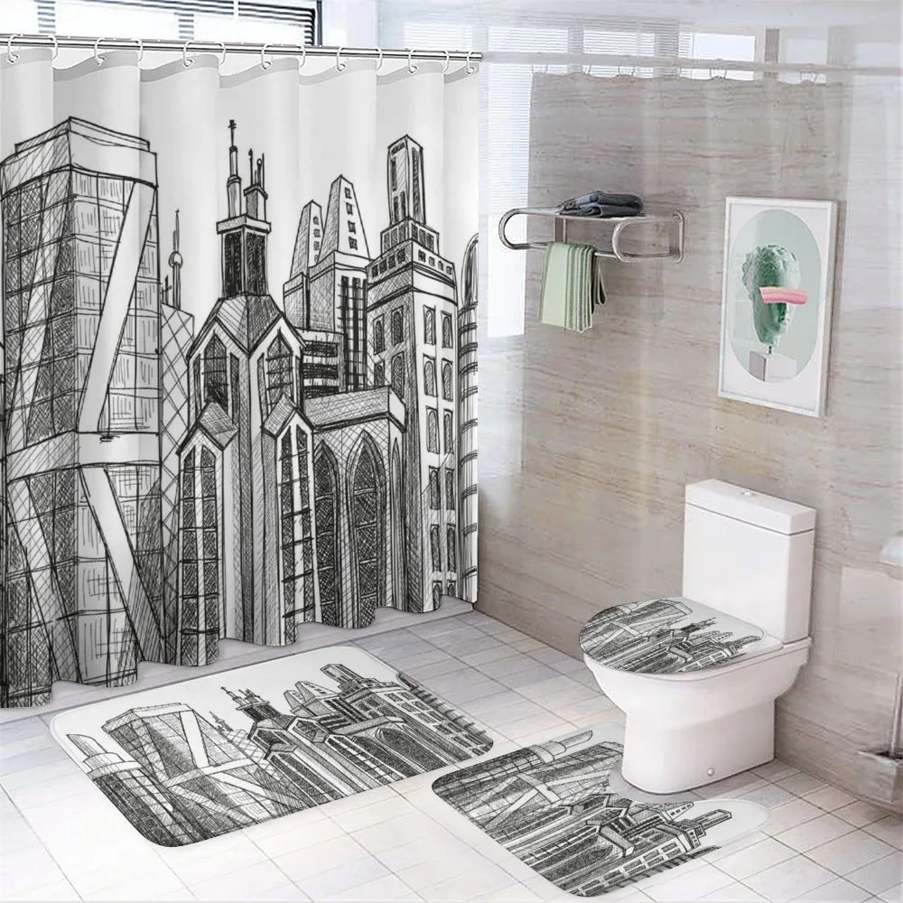 City Town Skyscrapers — 4-Piece Bathroom Set preview