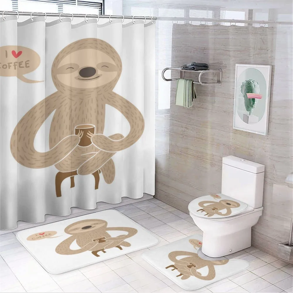 Coffee Lover Sloth with a Cup — 4-Piece Bathroom Set preview
