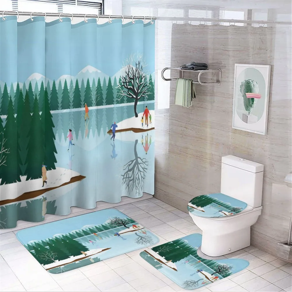 Ice Skating Frozen Lake Art — 4-Piece Bathroom Set preview