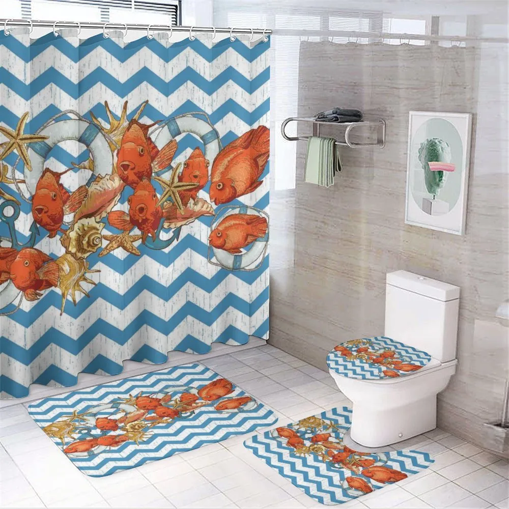 Fish Shell Ahoy Chevron — 4-Piece Bathroom Set preview