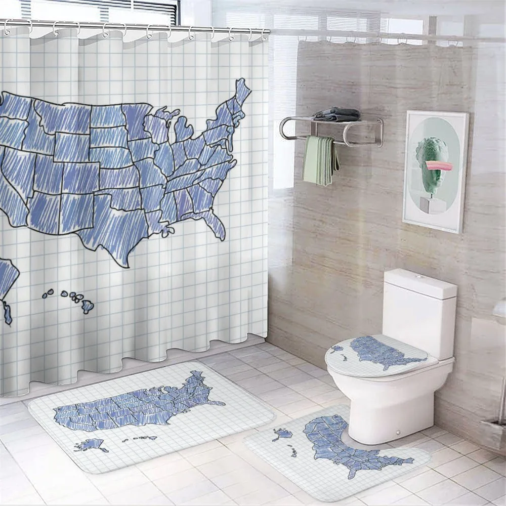 Sketchy US Map Doodle Style — 4-Piece Bathroom Set preview