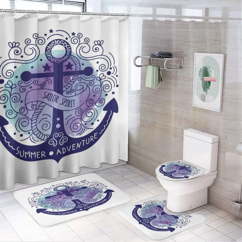 Watercolor Anchor — 4-Piece Bathroom Set preview