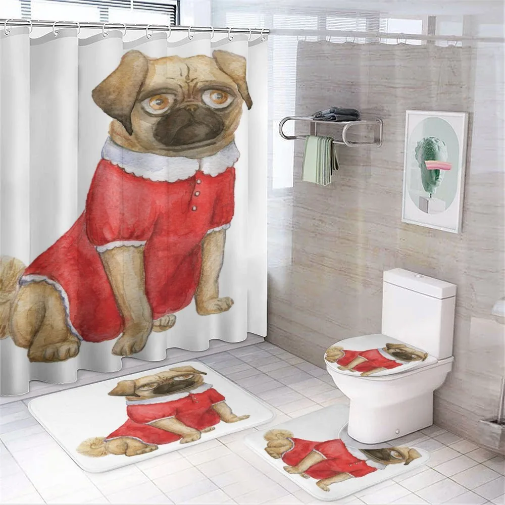 Dog in Red Dress Cartoon — 4-Piece Bathroom Set preview