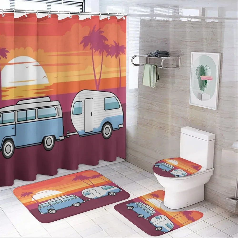Retro Van Tropical Sunset Beach 4-Piece Bathroom Set product video
