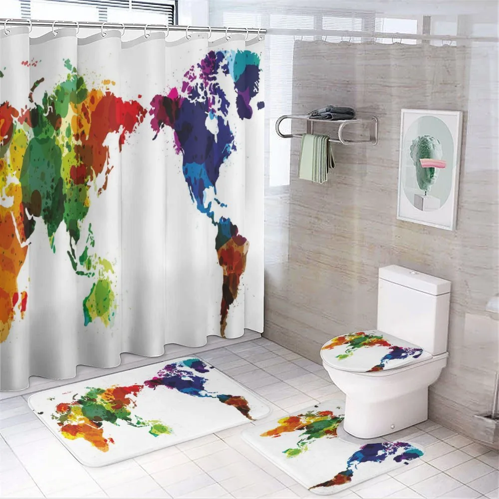 Abstract Wold Map 4-Piece Bathroom Set product video