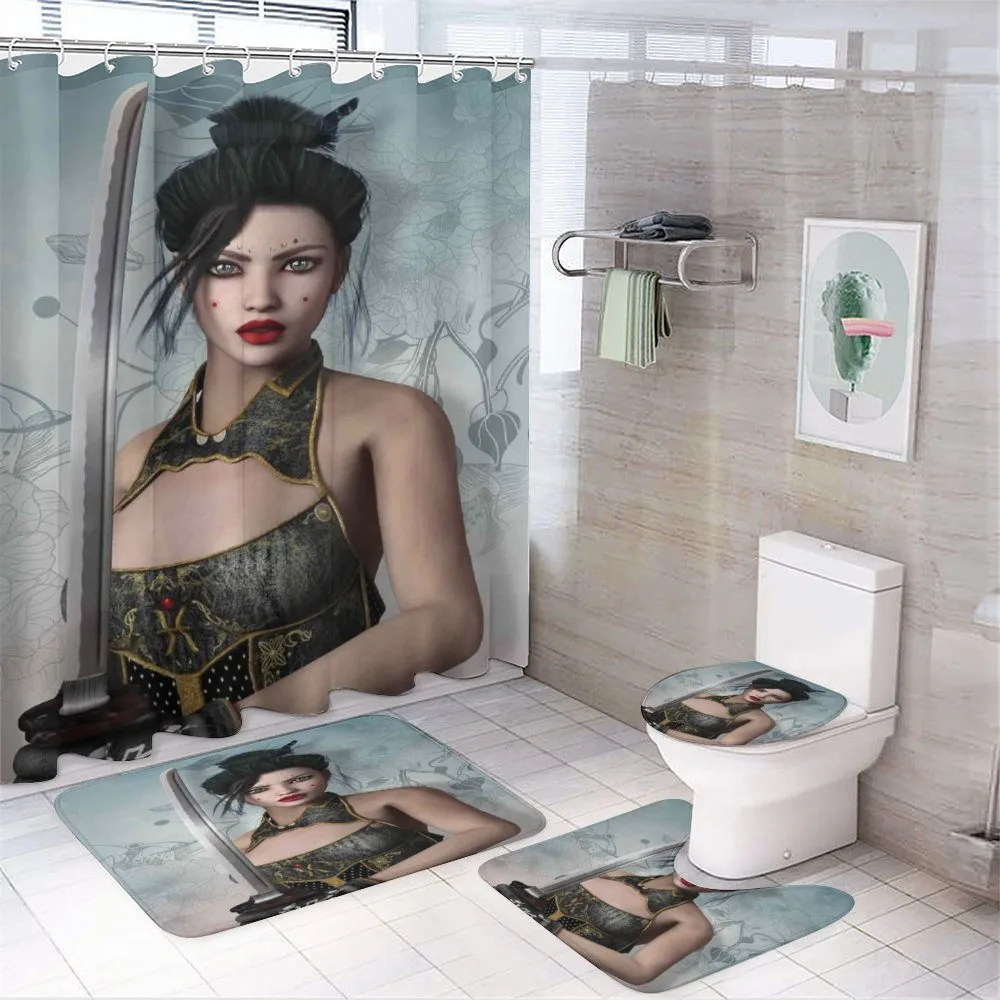 Asian Lady Samurai — 4-Piece Bathroom Set preview