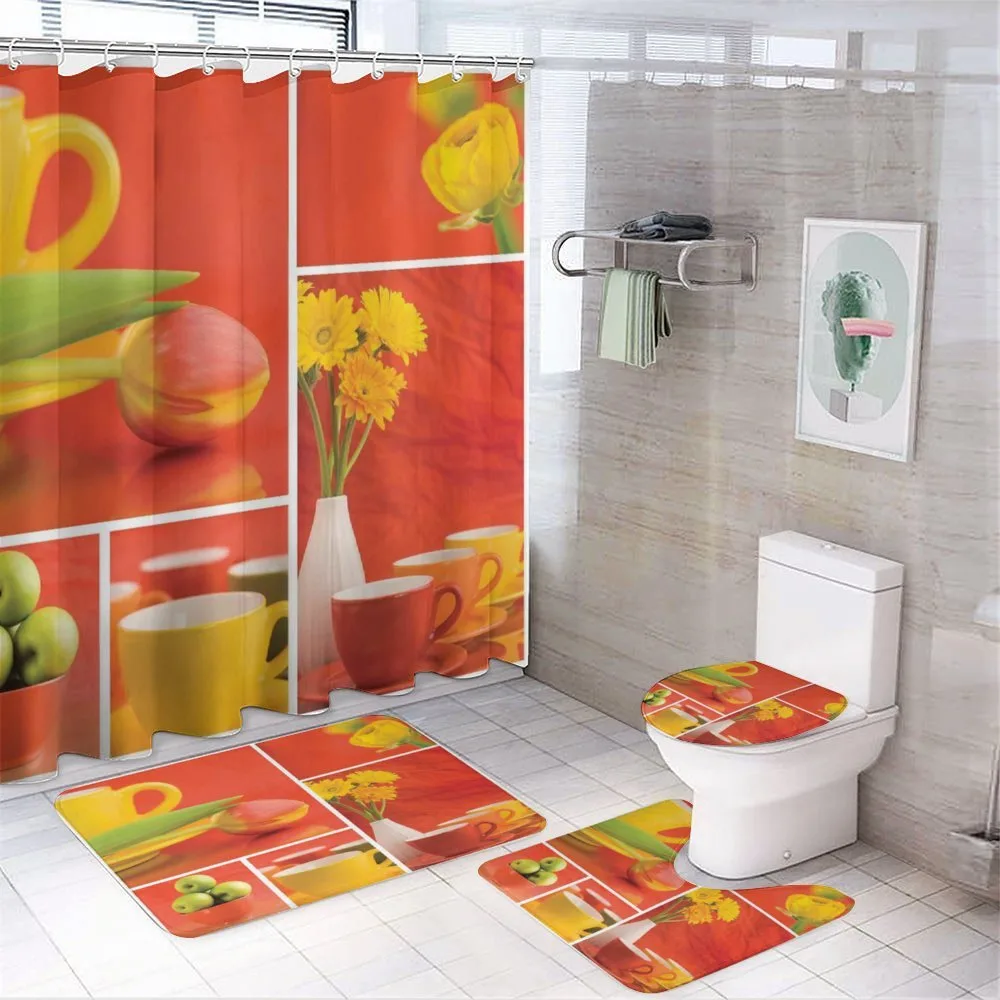 Coffee Cups Tulips Apples — 4-Piece Bathroom Set preview