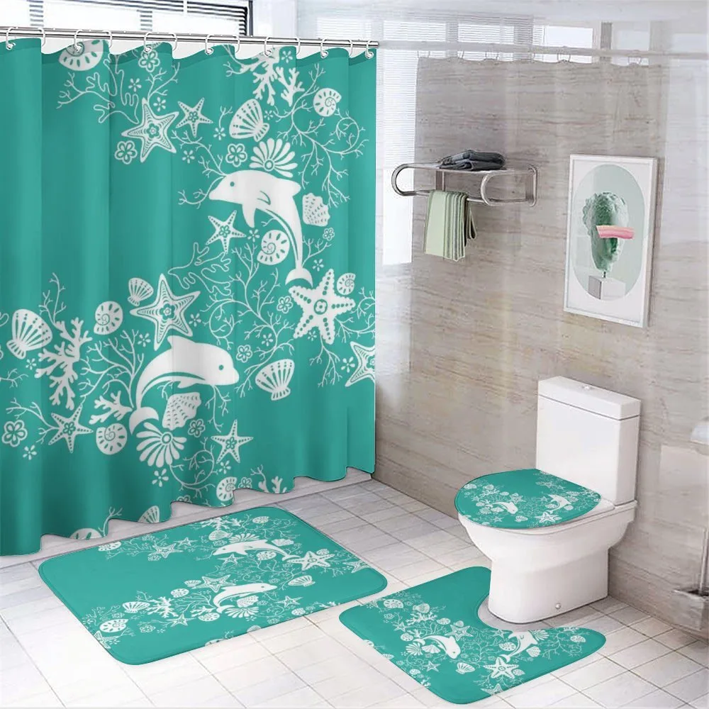 Dolphins and Flowers — 4-Piece Bathroom Set preview