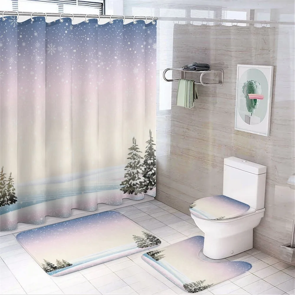 Snowfall and Pine Trees 4-Piece Bathroom Set product video