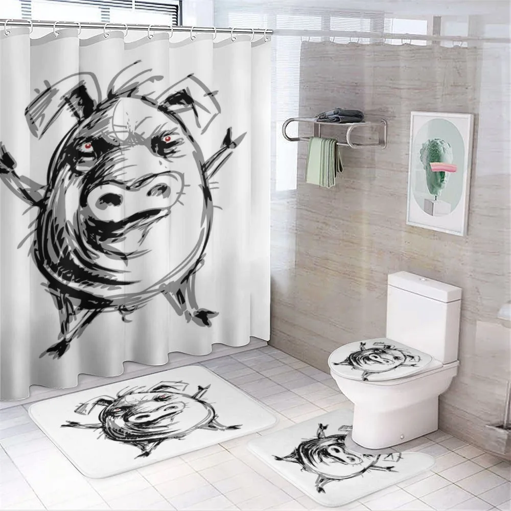 Sketch of Angry Rebel Pig — 4-Piece Bathroom Set preview