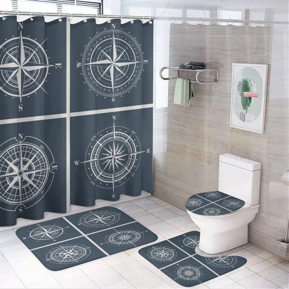 White Compass Design — 4-Piece Bathroom Set preview