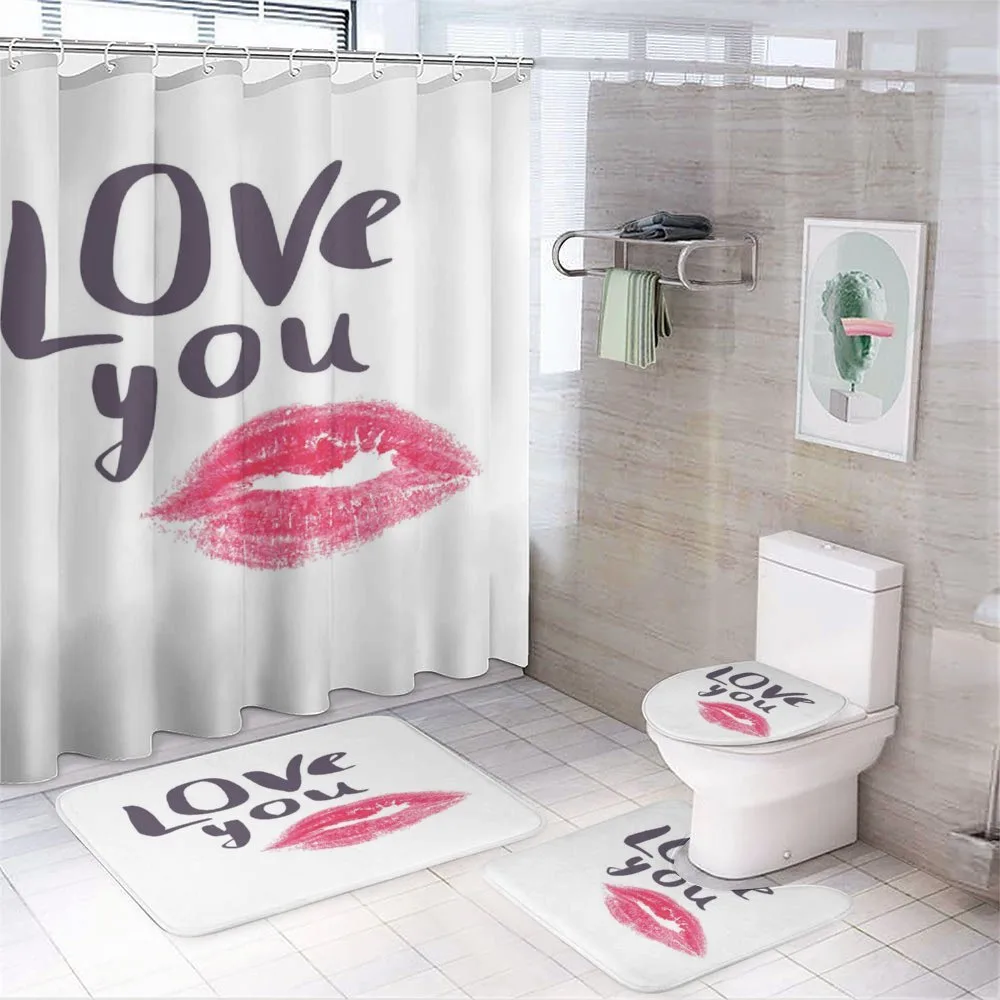 Love You and Lipstick Kiss — 4-Piece Bathroom Set preview