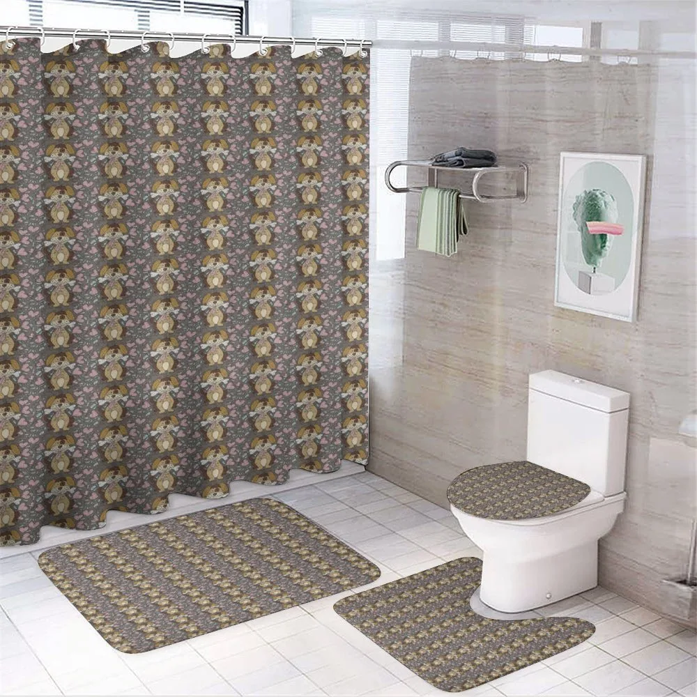 Puppy with Bone Hearts — 4-Piece Bathroom Set preview