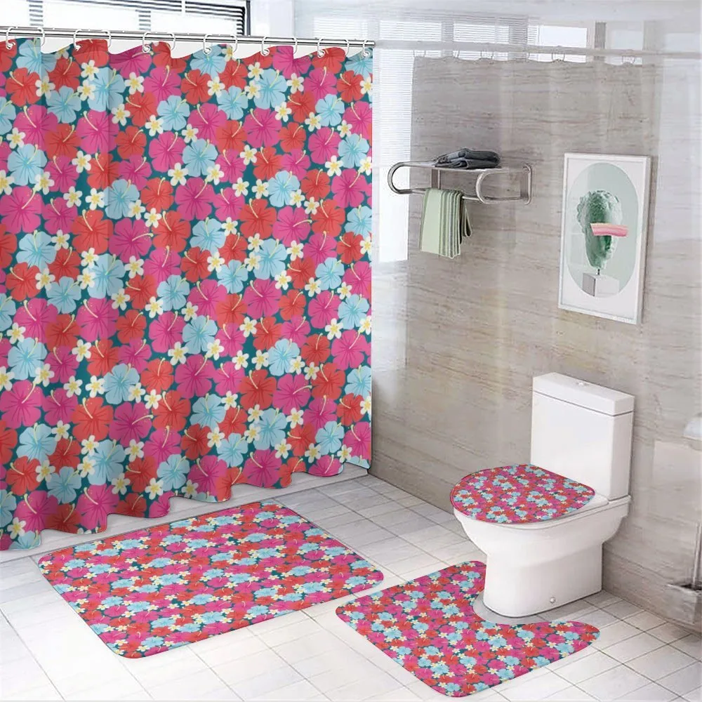 Vivid Tones Hibiscus Flowers — 4-Piece Bathroom Set preview