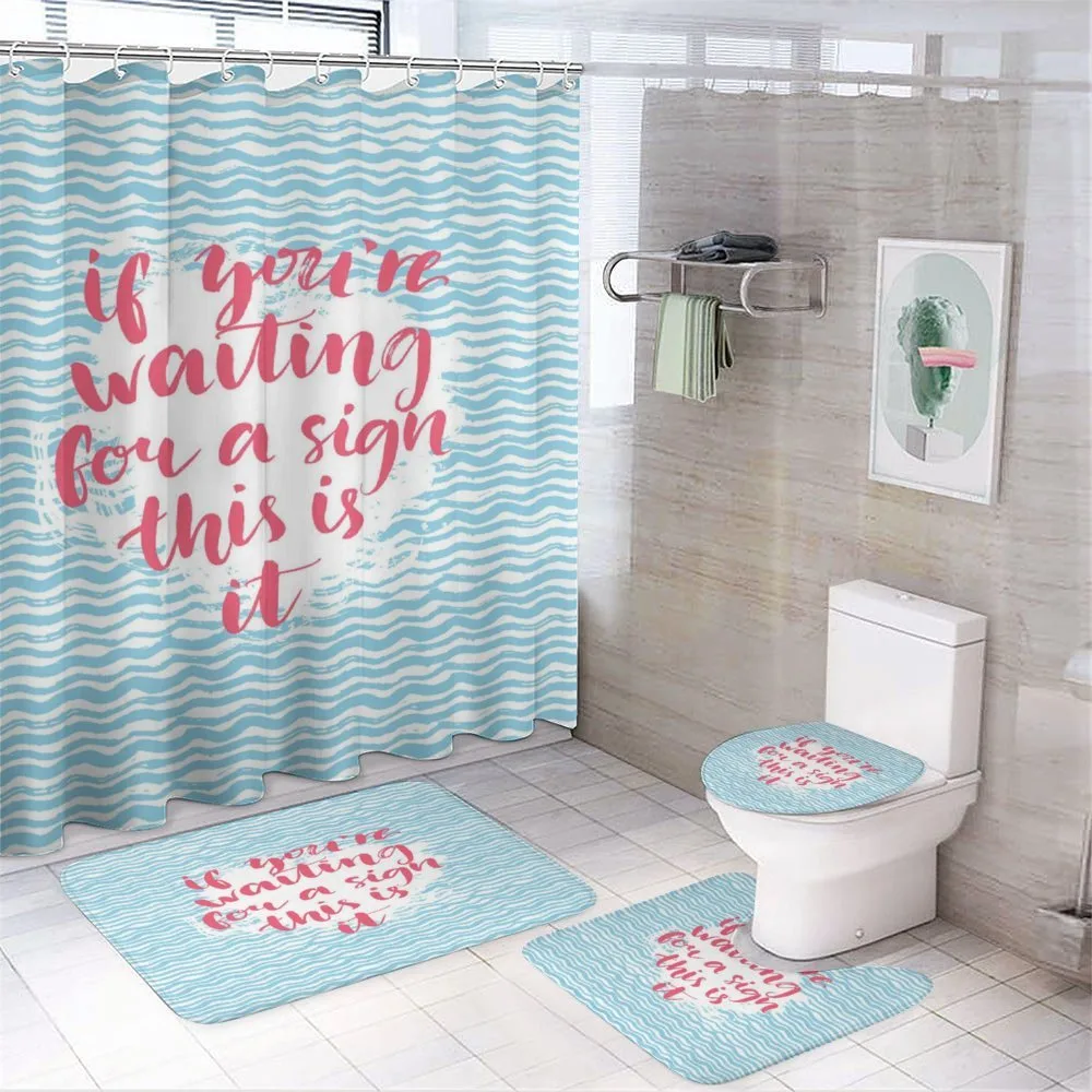 Calligraphy Blue Waves — 4-Piece Bathroom Set preview