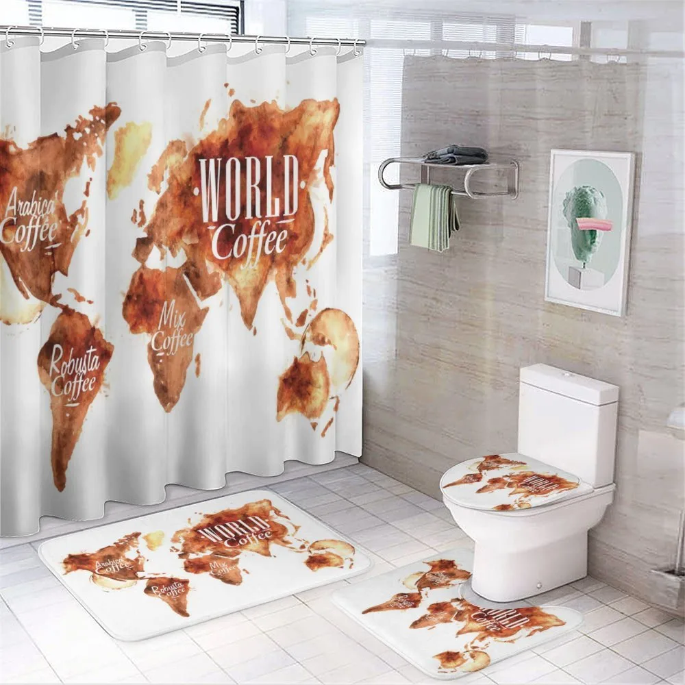 Coffee World Map Mix — 4-Piece Bathroom Set preview