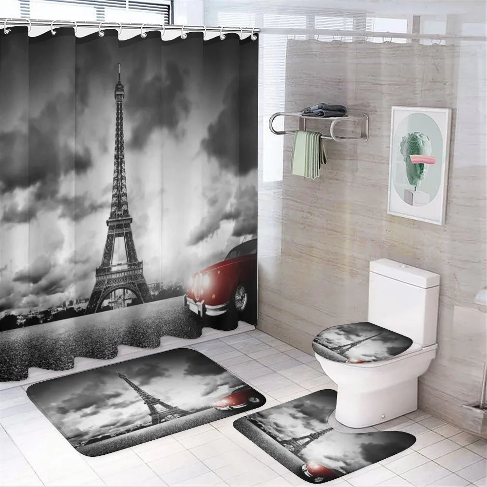 Eiffel Tower Cloudy Day — 4-Piece Bathroom Set preview