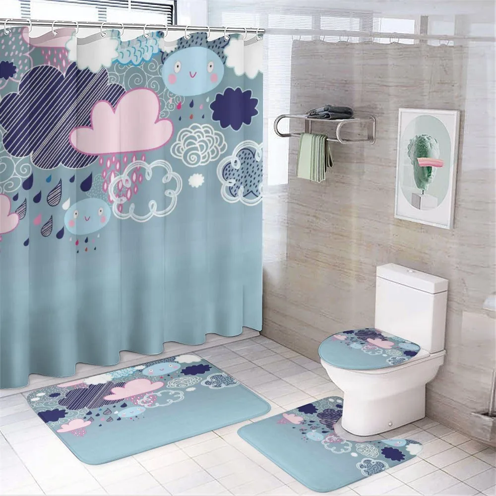 Cartoon Rain Smiley Faces — 4-Piece Bathroom Set preview