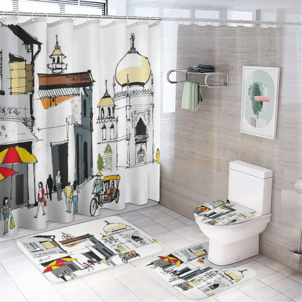 Old Singapore Cityscape — 4-Piece Bathroom Set preview