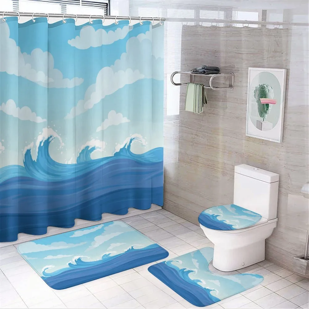 Blue Tones Ocean Illustration — 4-Piece Bathroom Set preview