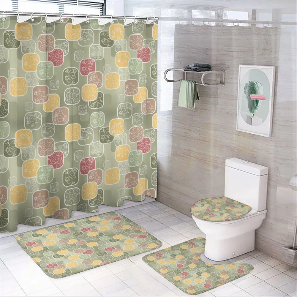 Geometric Squares Swirls 4-Piece Bathroom Set product video