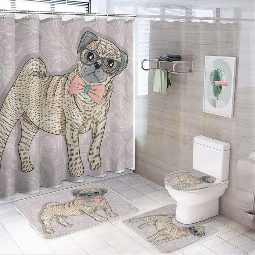 Hipster Dog Nerdy Glasses — 4-Piece Bathroom Set preview