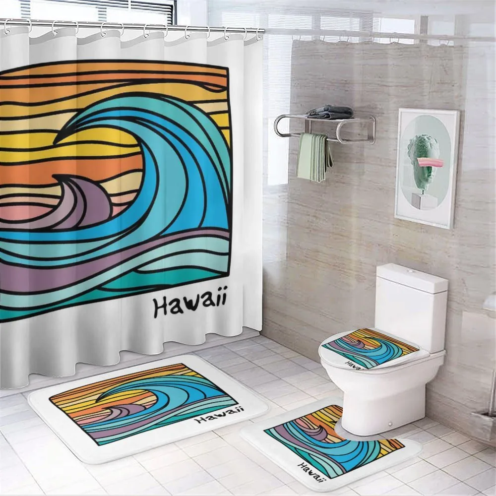Abstract Ocean Waves Art — 4-Piece Bathroom Set preview