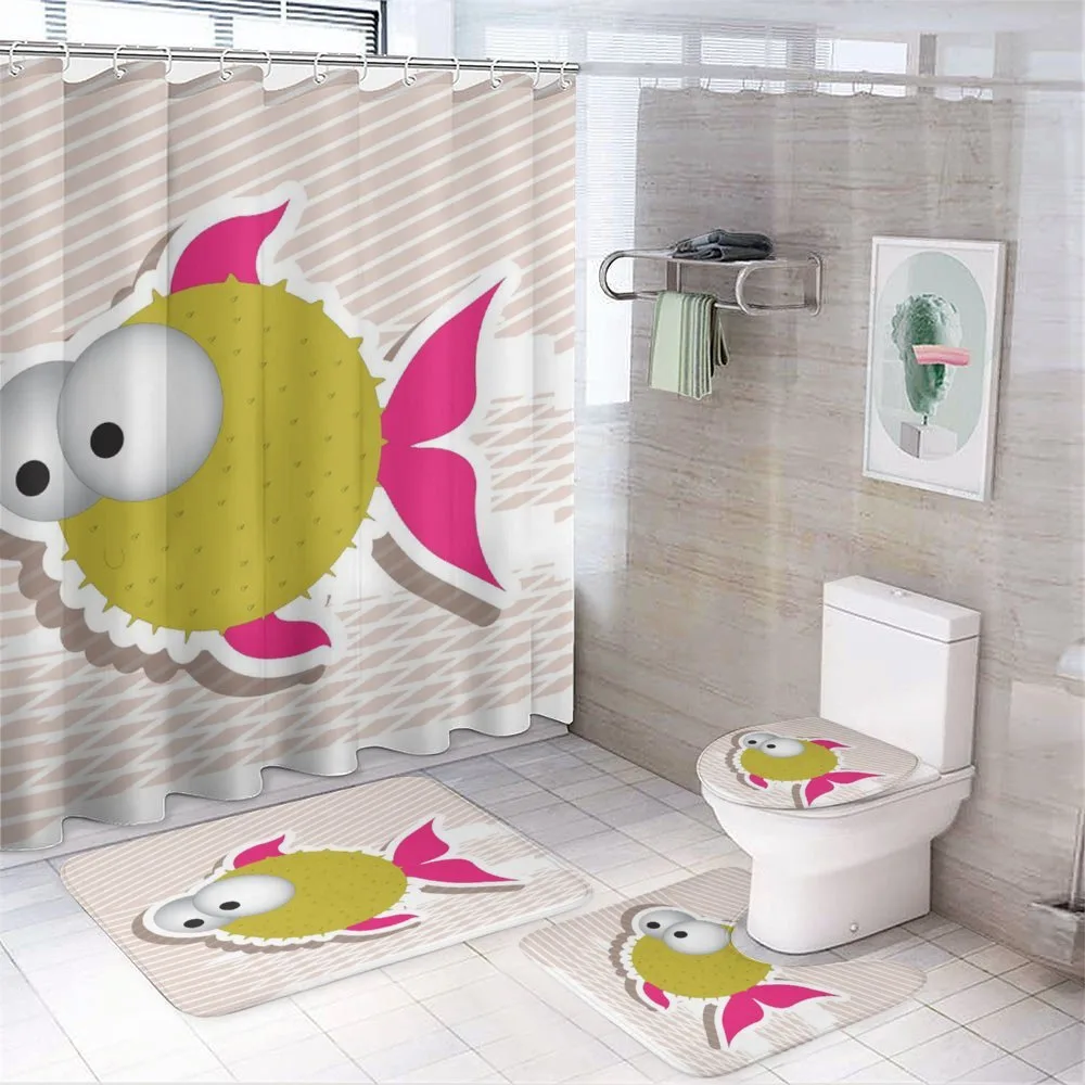 Comical Blowfish Huge Eyes — 4-Piece Bathroom Set preview
