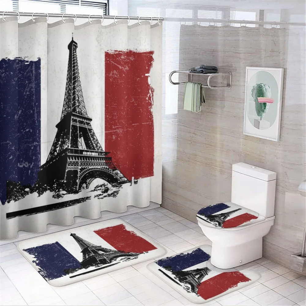 Grunge Flag Eiffel Tower — 4-Piece Bathroom Set preview