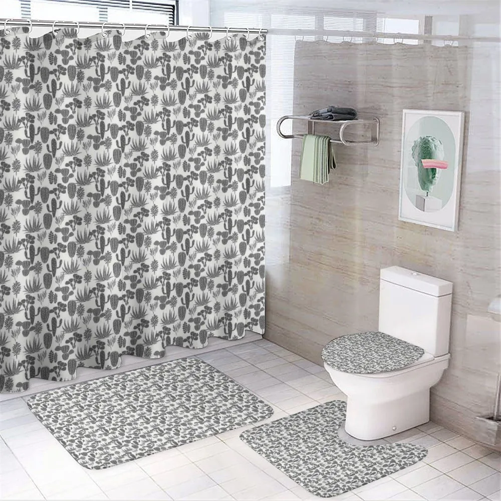 Cacti Plant Greyscale — 4-Piece Bathroom Set preview