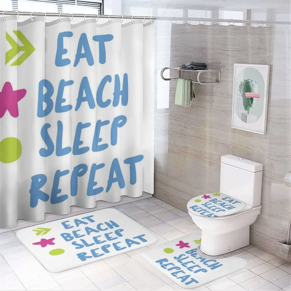 Eat Beach Sleep Repeat Text — 4-Piece Bathroom Set preview