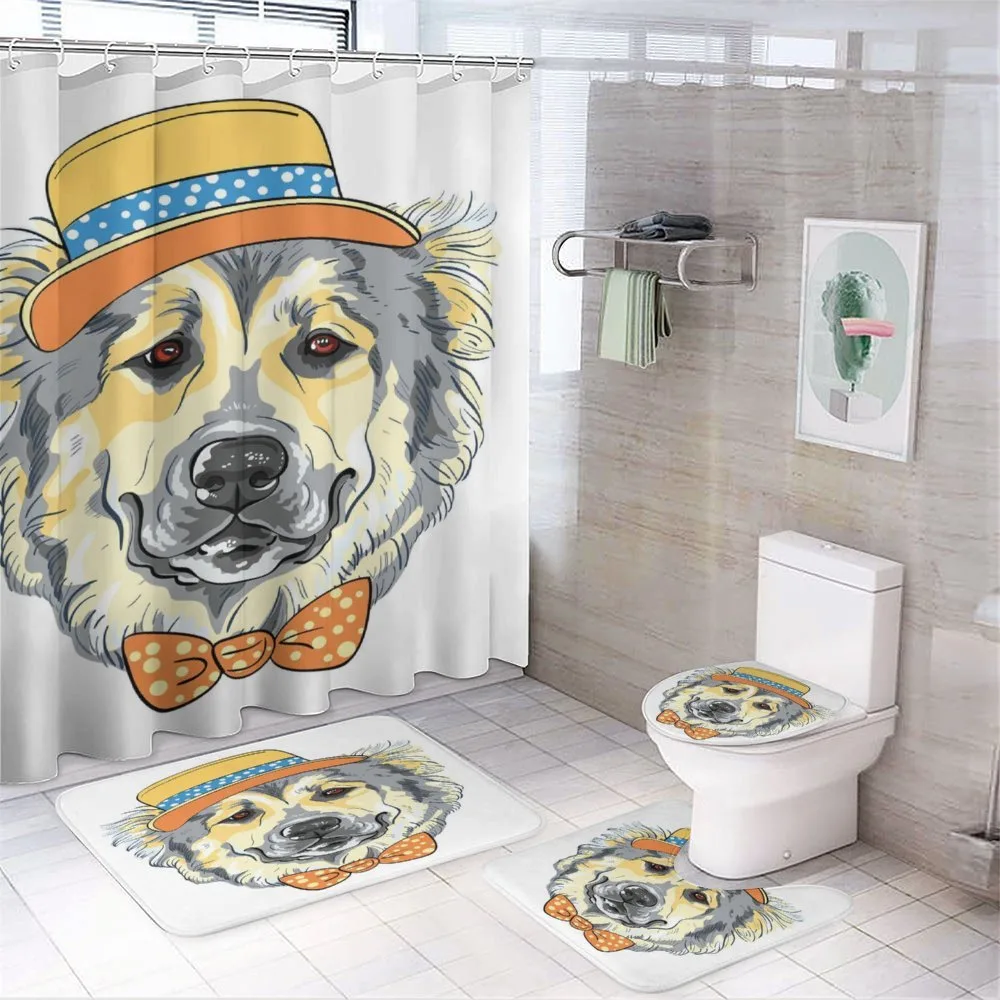 Cartoon Dog in Hat Bow — 4-Piece Bathroom Set preview
