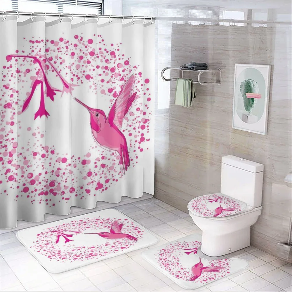 Hummingbird Flower Dots — 4-Piece Bathroom Set preview