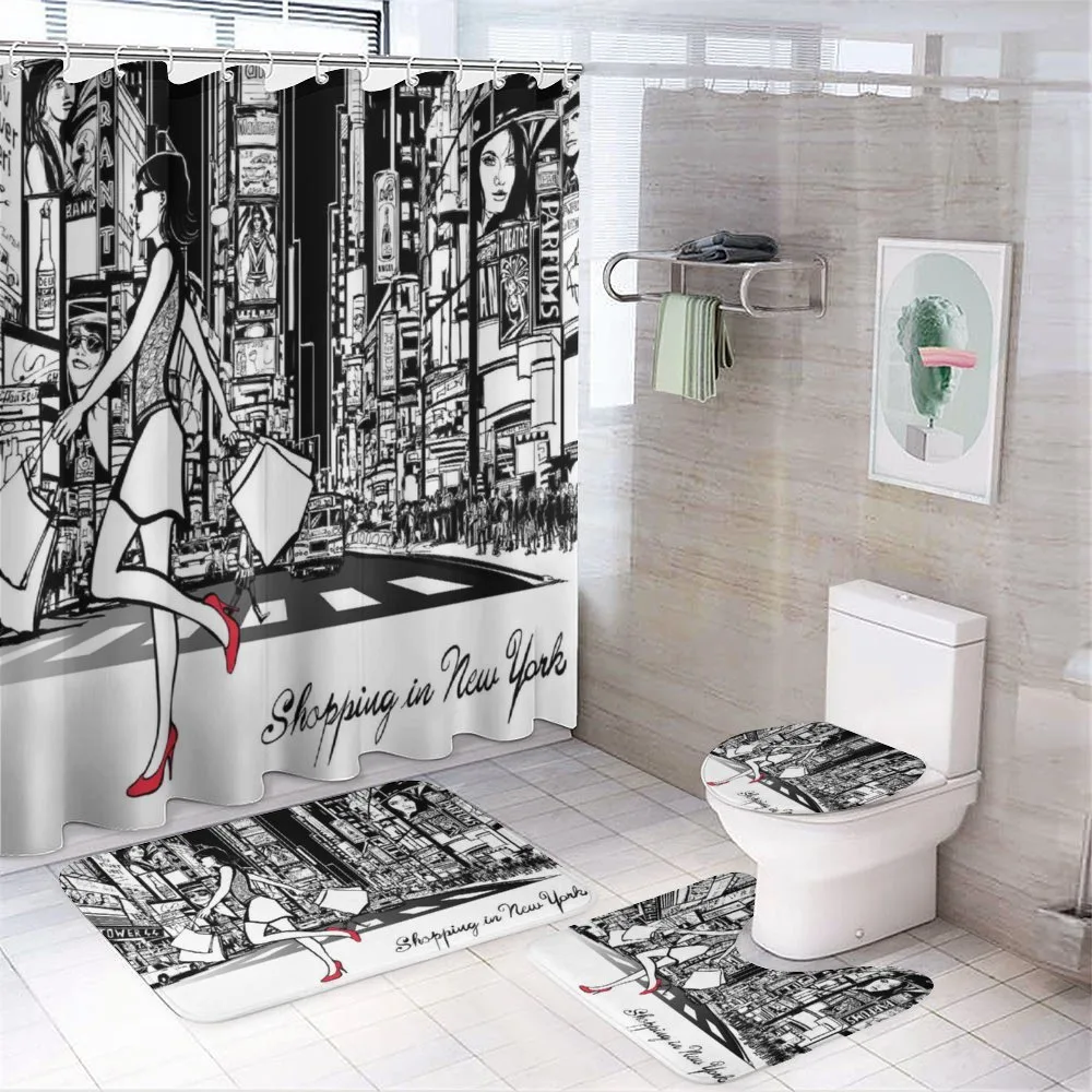 Lady Passing Crowded City — 4-Piece Bathroom Set preview