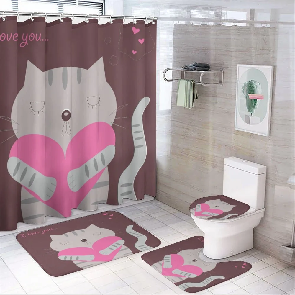 Loving Cat and Heart — 4-Piece Bathroom Set preview