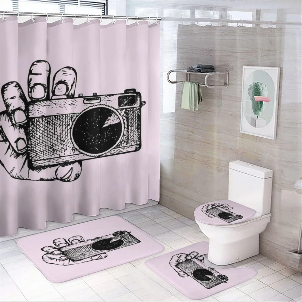 Sketch Style Camera Doodle — 4-Piece Bathroom Set preview