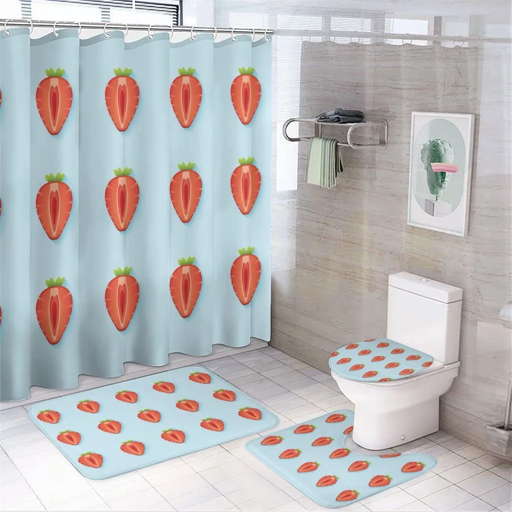 Symmetric Halved Strawberry — 4-Piece Bathroom Set preview
