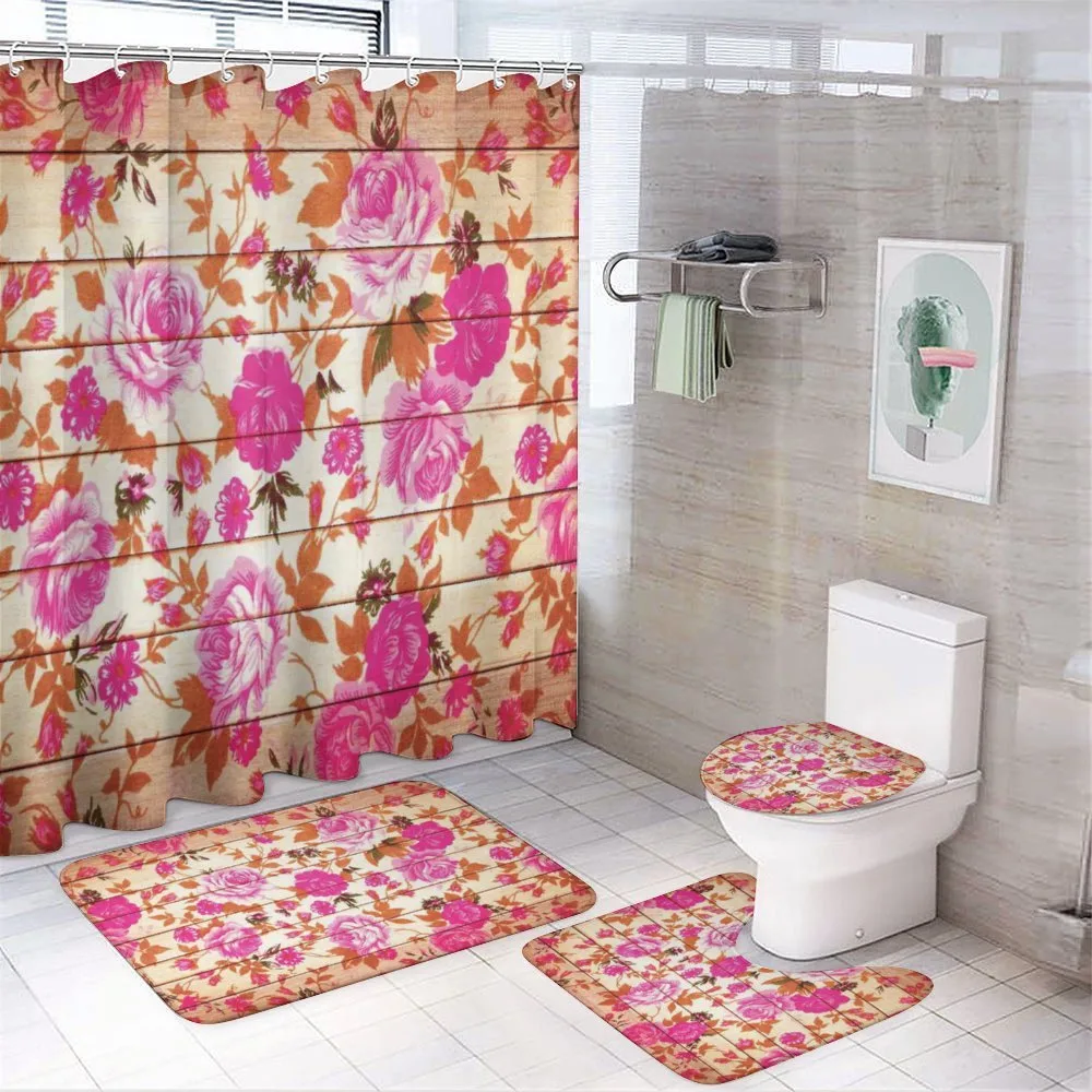 Roses on Wood Backdrop — 4-Piece Bathroom Set preview