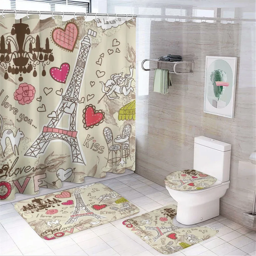 Doodle Eiffel Tower Love — 4-Piece Bathroom Set preview
