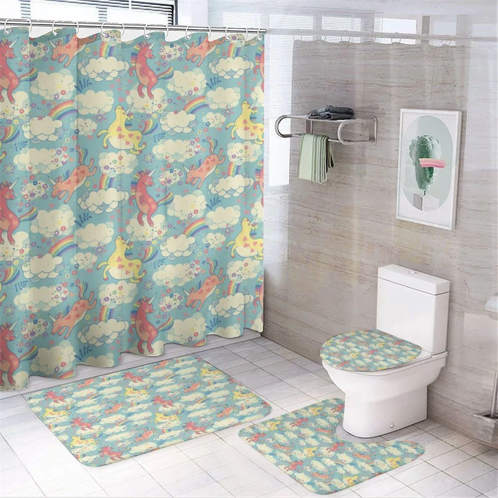 Rainbow Unicorns in Sky — 4-Piece Bathroom Set preview